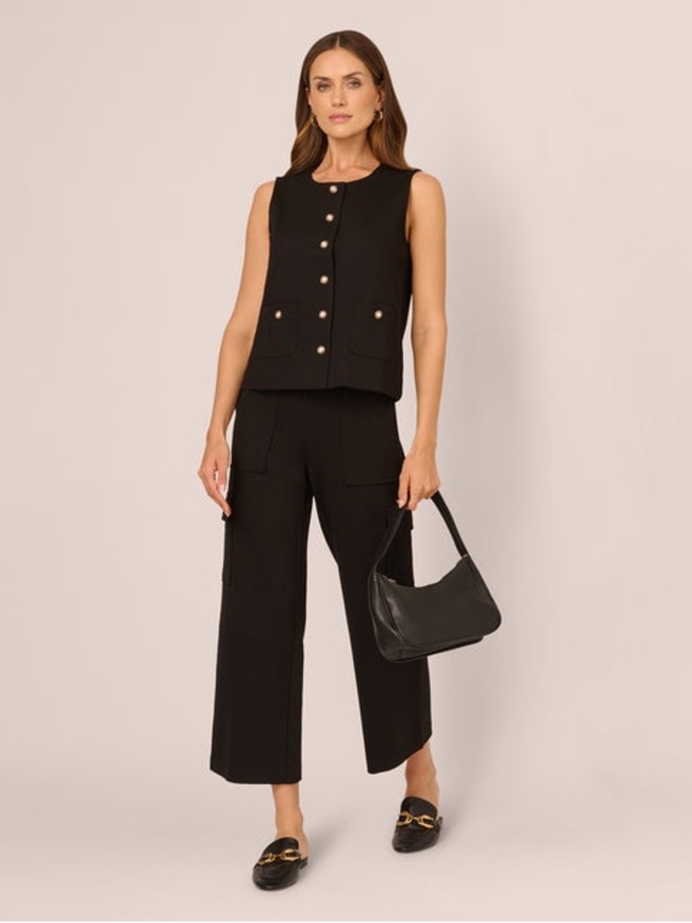 Adrianna Papell Front Ponte Vest Top in Black
